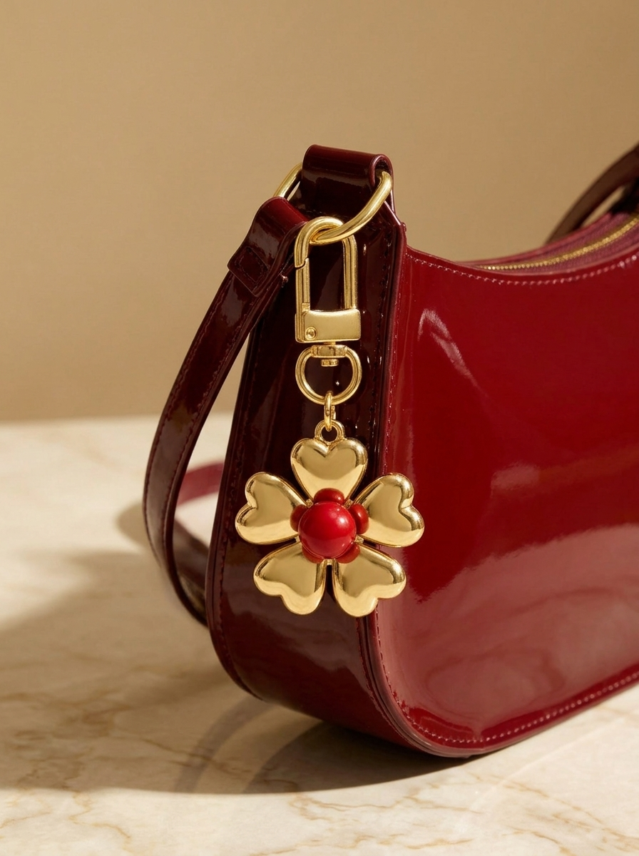 Fleur bag charm attached to the Cherry Charm Bag