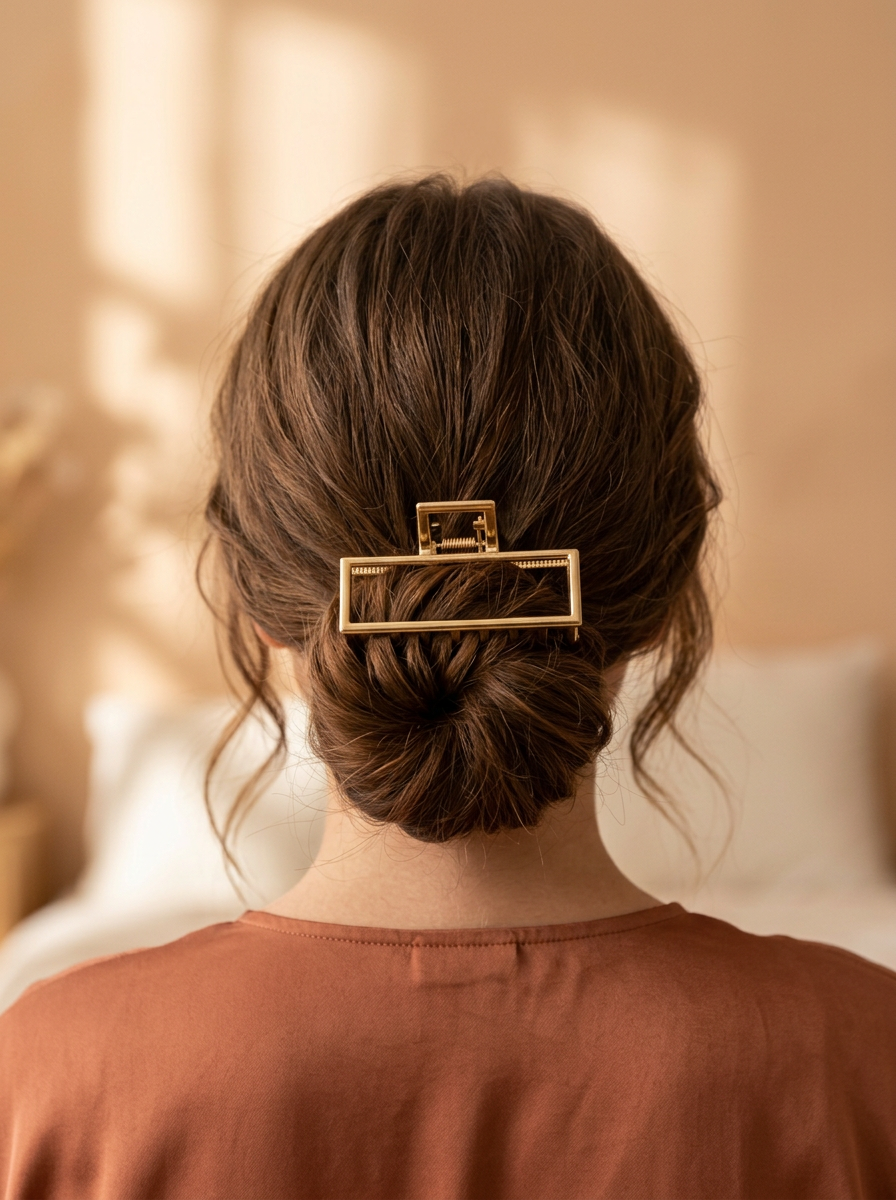 Chérie claw clip worn in a bun from behind